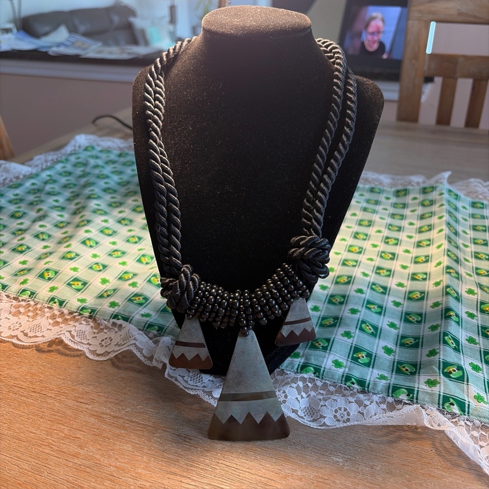 Vintage Black and teal green Statement Necklace